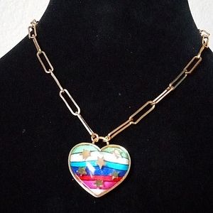 BETSEY JOHNSON One Love  Rainbow & Stars Heart Sweater Necklace.